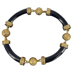 Vintage Van Cleef & Arpels 18K Yellow Gold and Onyx Bracelet with Pave Details