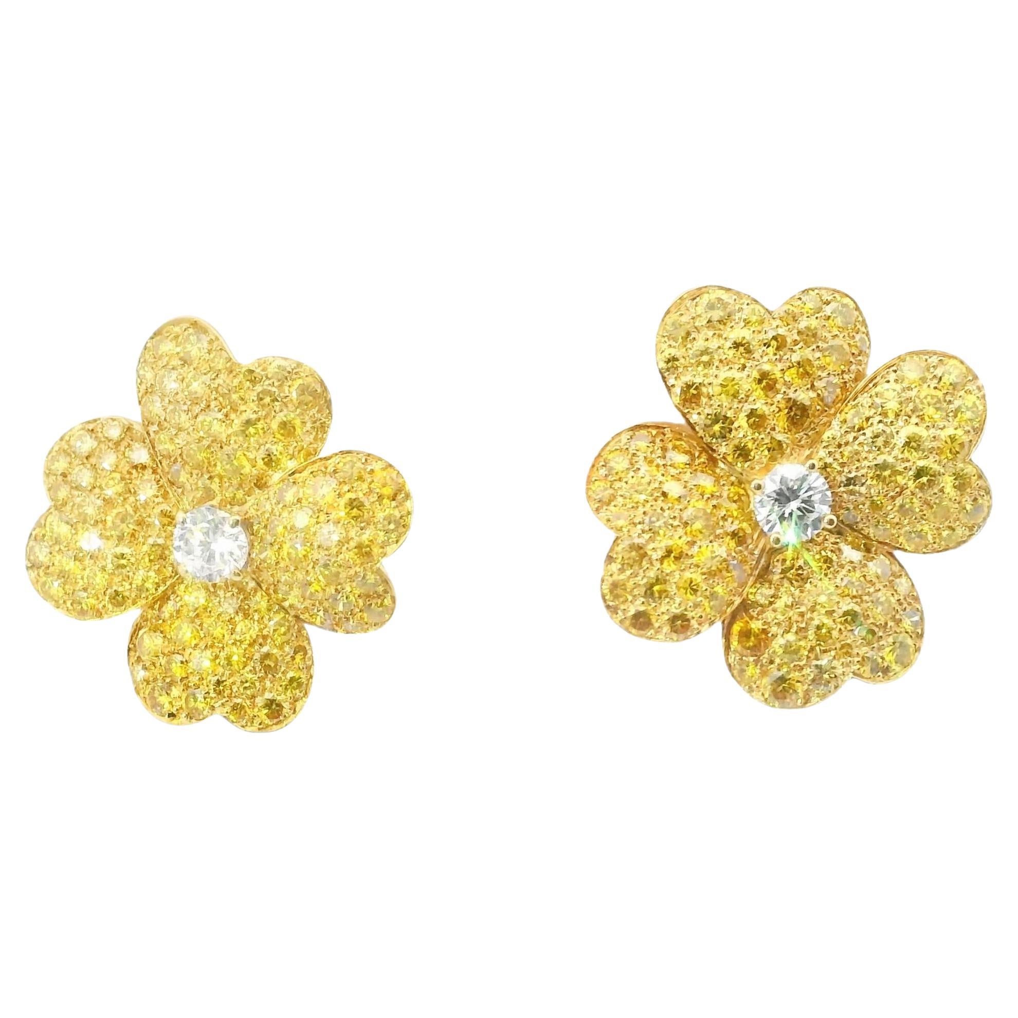 Van Cleef & Arpels 18K Yellow Gold and Vivid Yellow Diamond Cosmos Earrings For Sale