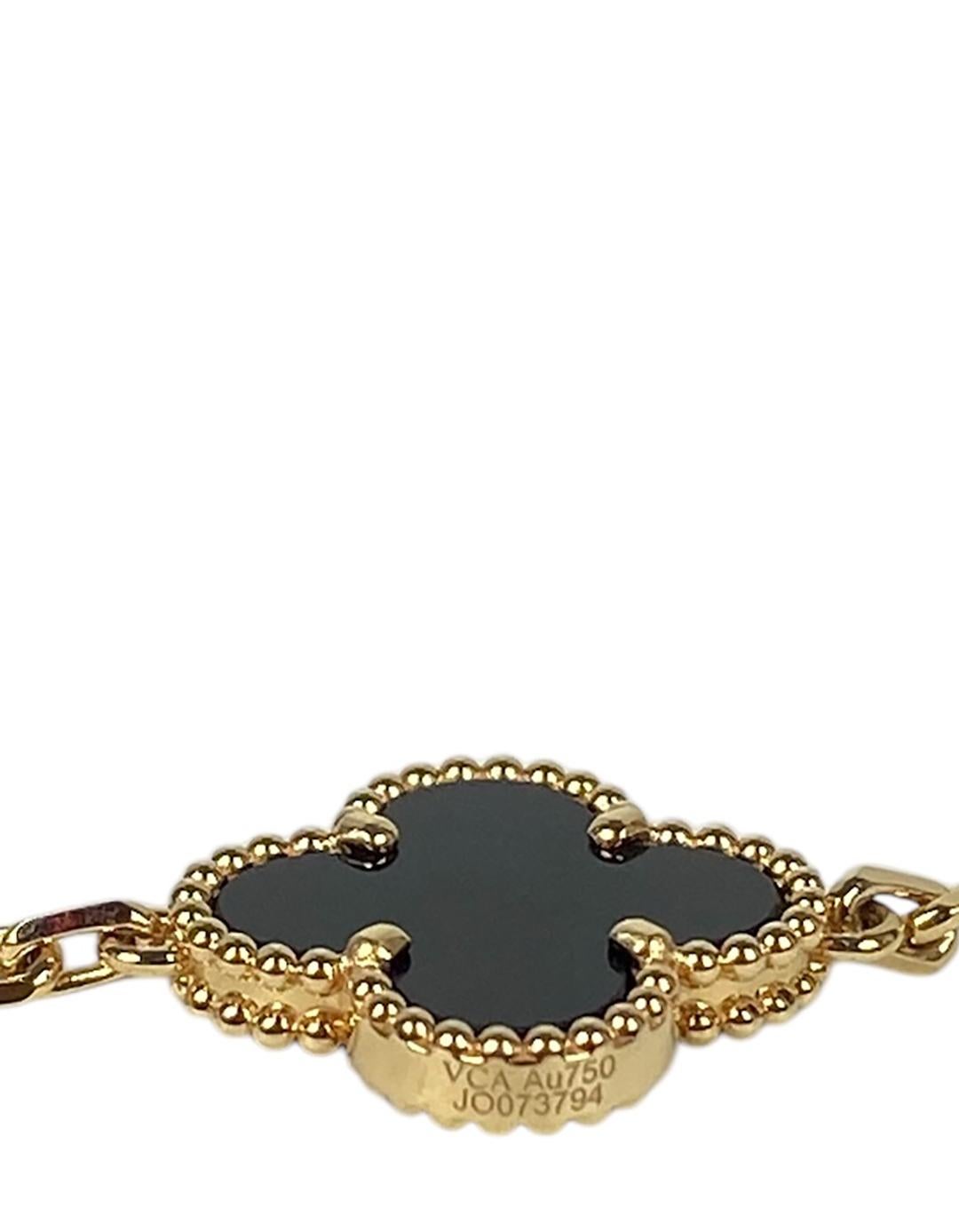 Van Cleef & Arpels 18K Yellow Gold/Black Onyx Alhambra Bracelet In Excellent Condition In New York, NY