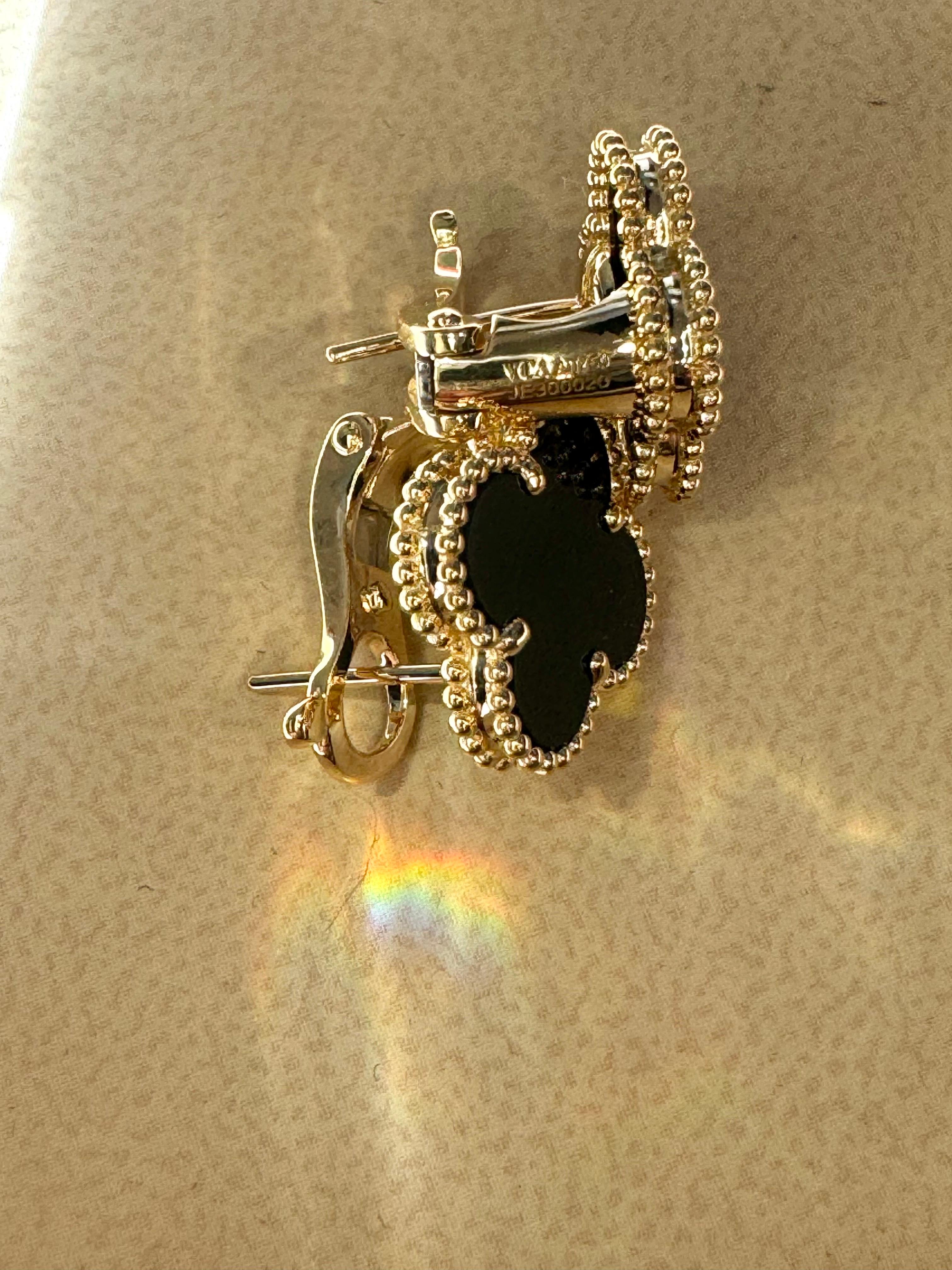 VAN CLEEF & ARPELS 18k Yellow Gold Black Onyx Vintage Alhambra Earrings 2