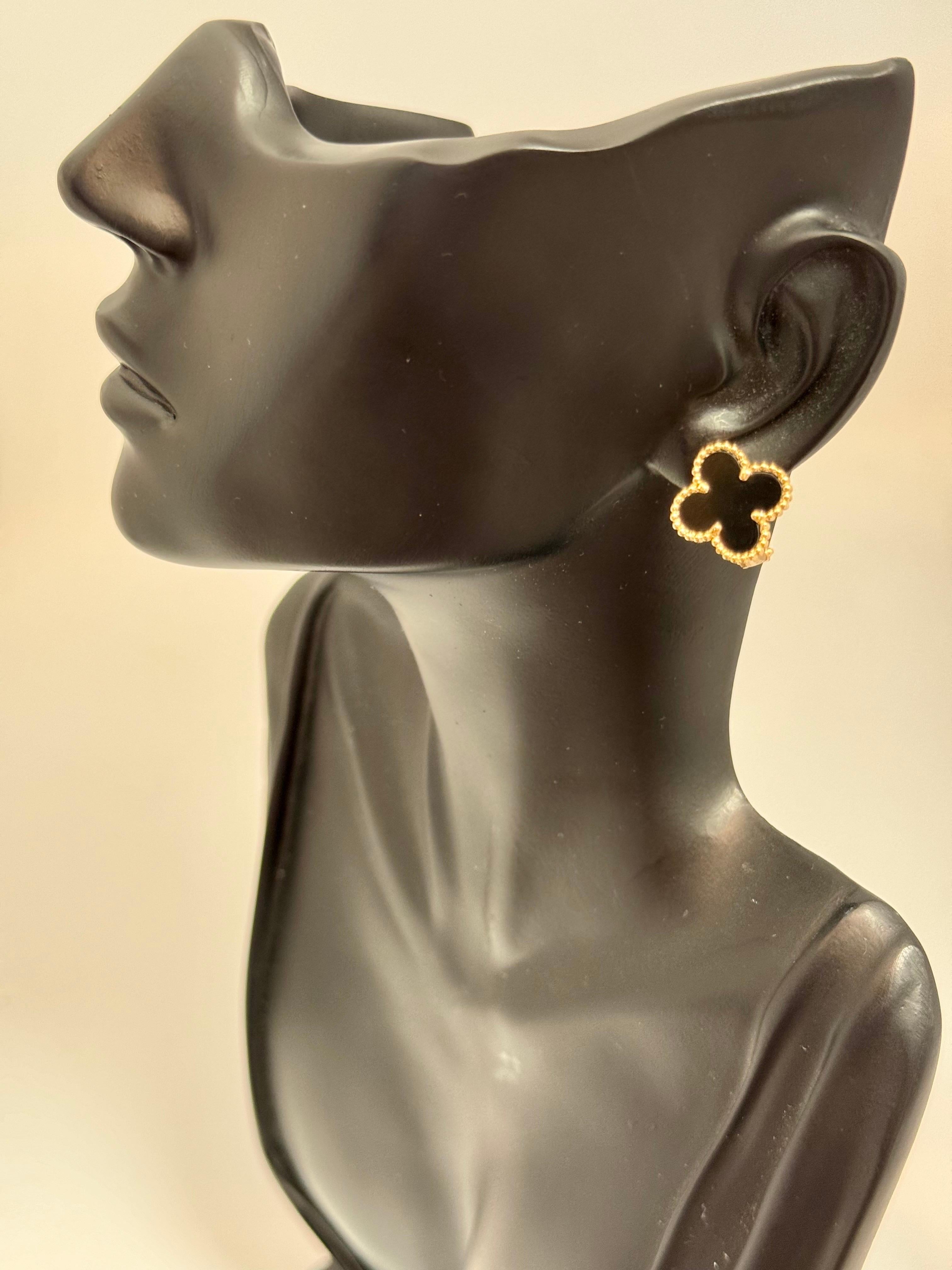 VAN CLEEF & ARPELS 18k Gelbgold Schwarzer Onyx Vintage Alhambra Ohrringe 5