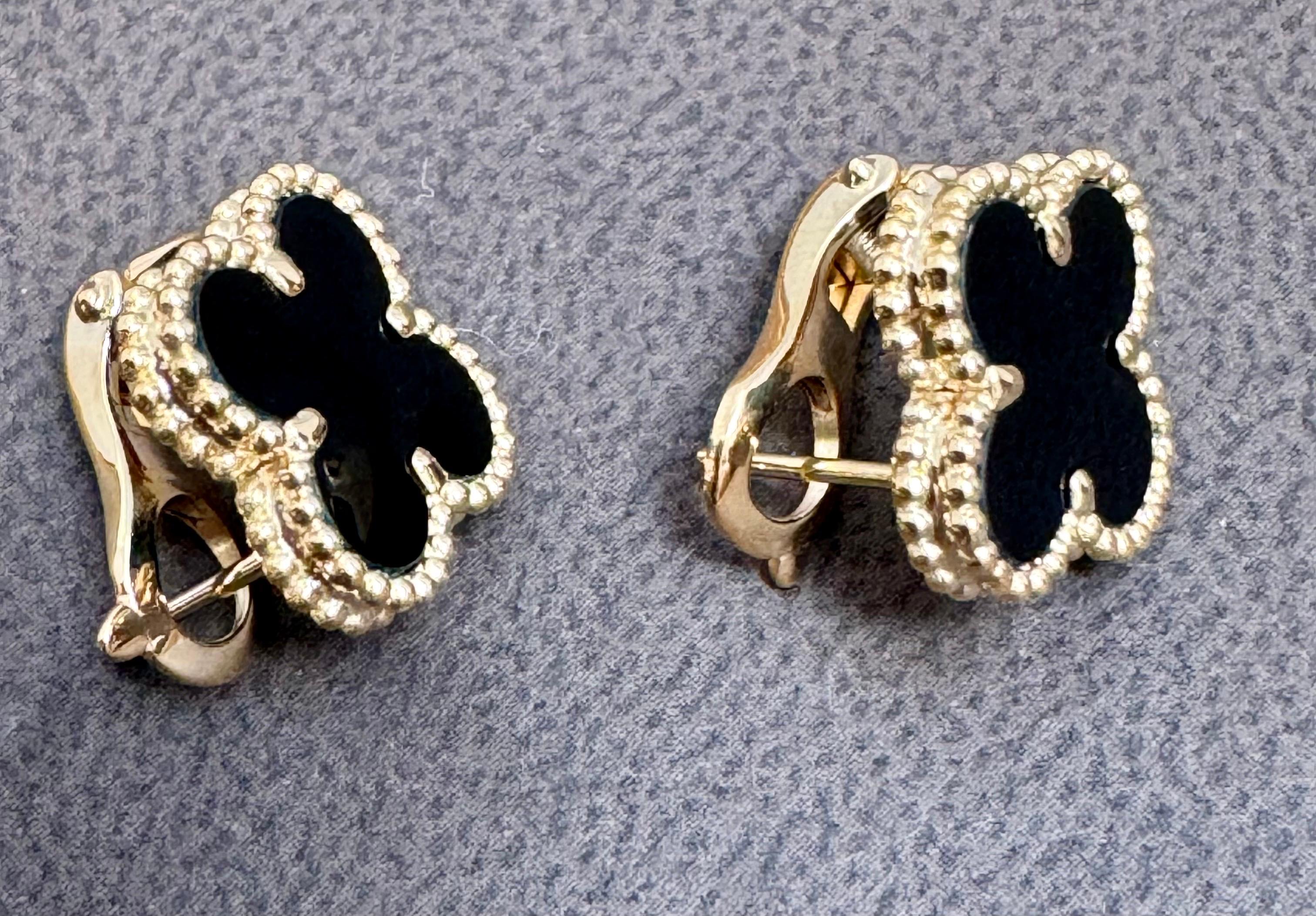 VAN CLEEF & ARPELS 18k Gelbgold Schwarzer Onyx Vintage Alhambra Ohrringe 7