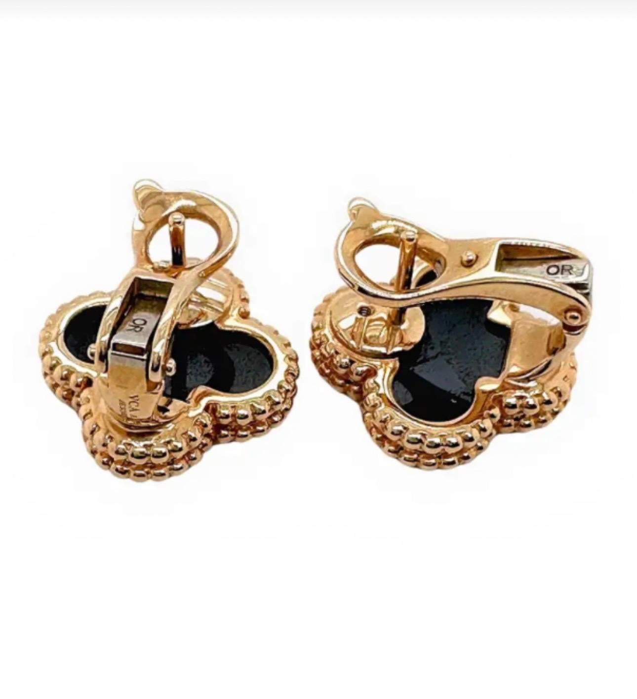 VAN CLEEF & ARPELS 18k Gelbgold Schwarzer Onyx Vintage Alhambra Ohrringe (Ungeschliffen)