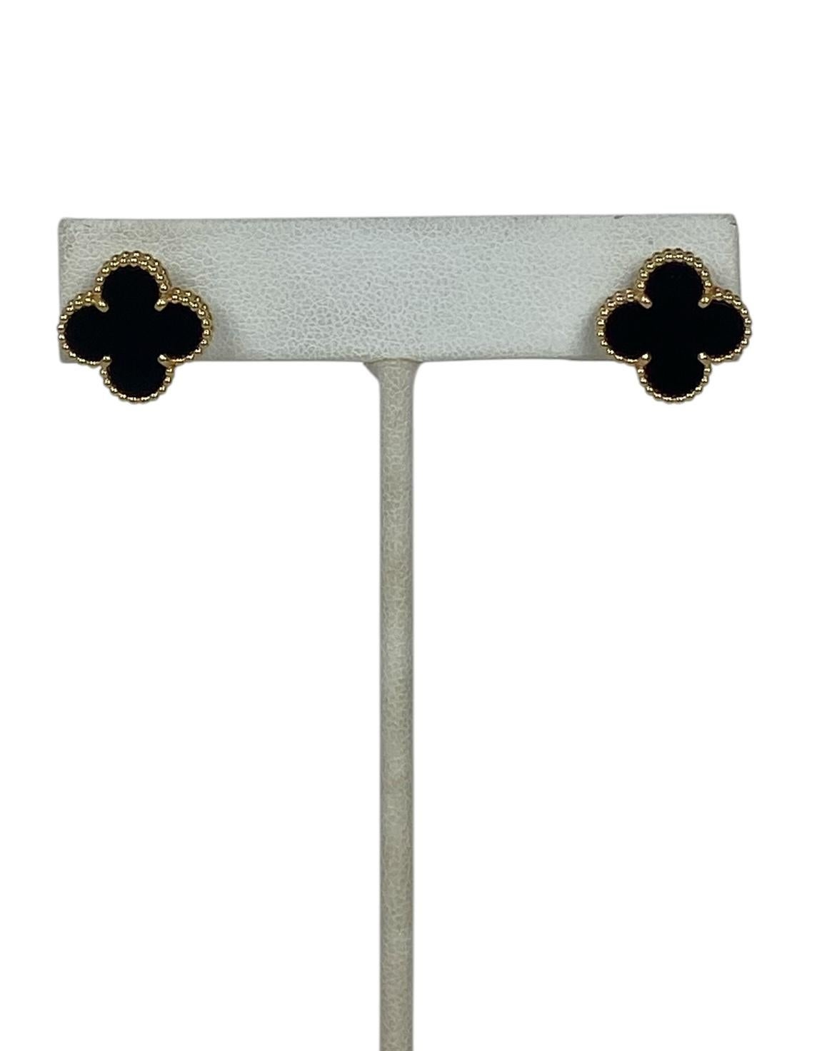 Taglio singolo Van Cleef & Arpels - Orecchini Alhambra d'epoca in oro giallo 18 carati e onice nero in vendita