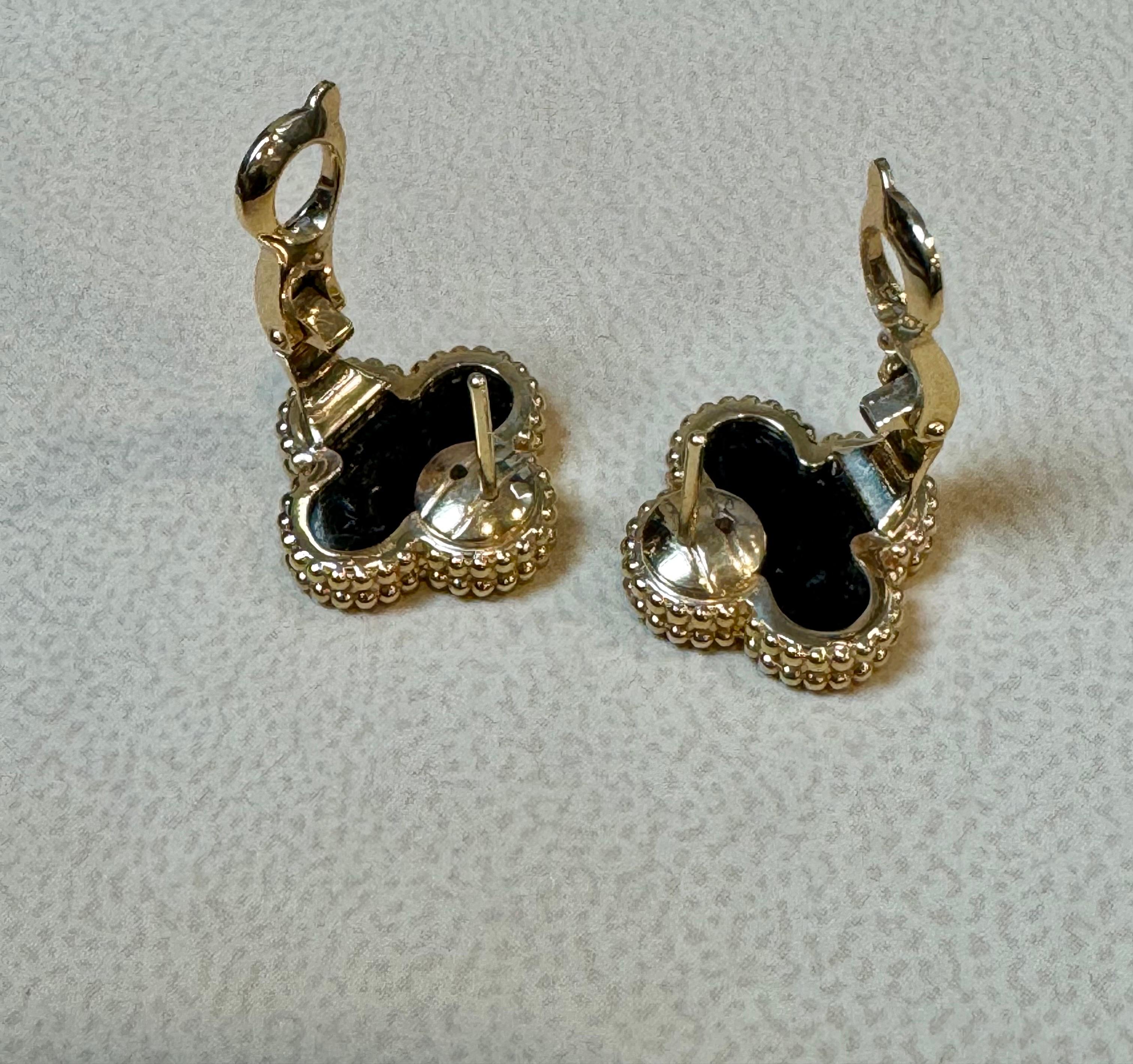 VAN CLEEF & ARPELS 18k Gelbgold Schwarzer Onyx Vintage Alhambra Ohrringe Damen