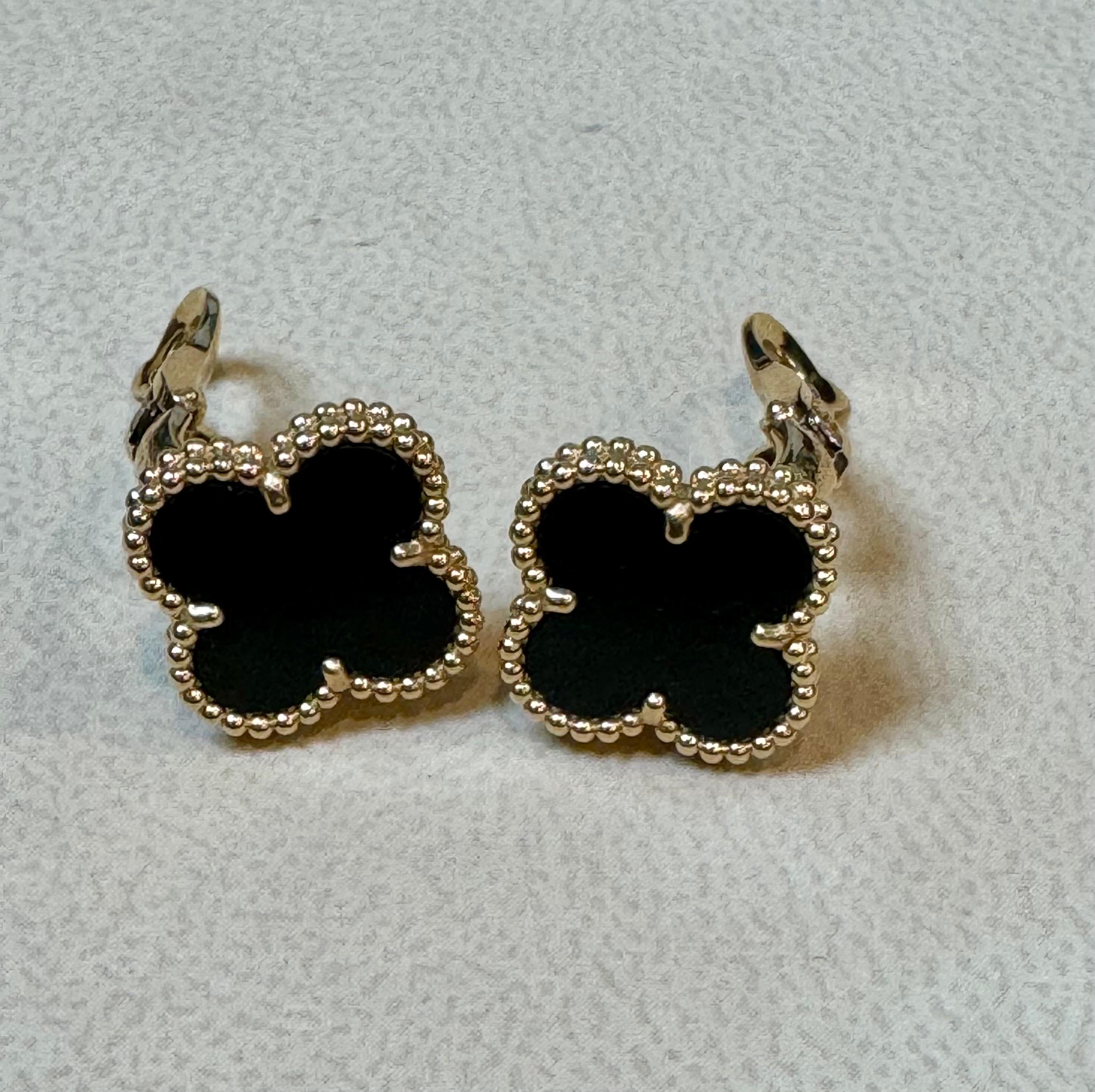 VAN CLEEF & ARPELS 18k Gelbgold Schwarzer Onyx Vintage Alhambra Ohrringe 1