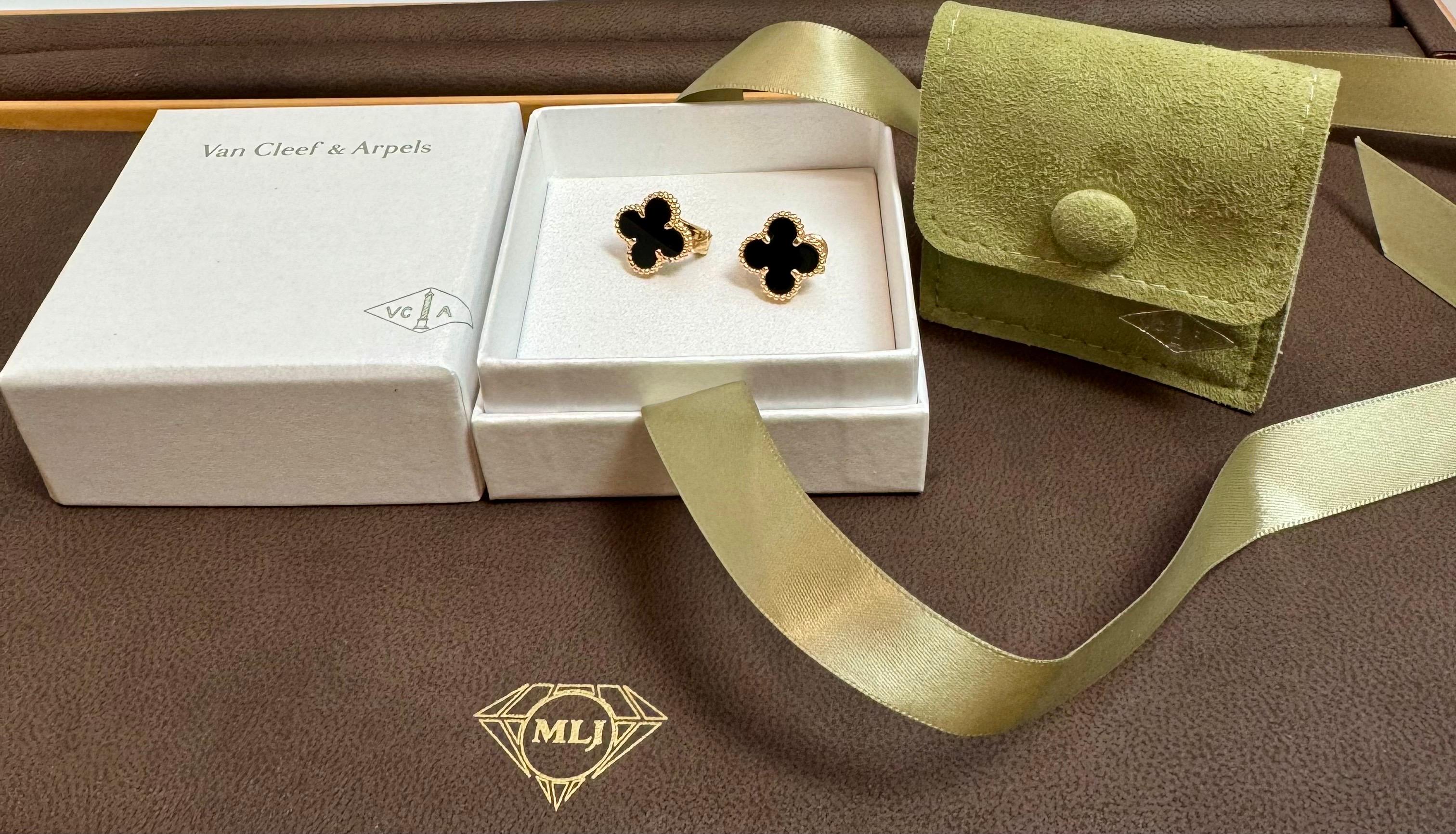 VAN CLEEF & ARPELS 18k Gelbgold Schwarzer Onyx Vintage Alhambra Ohrringe 2