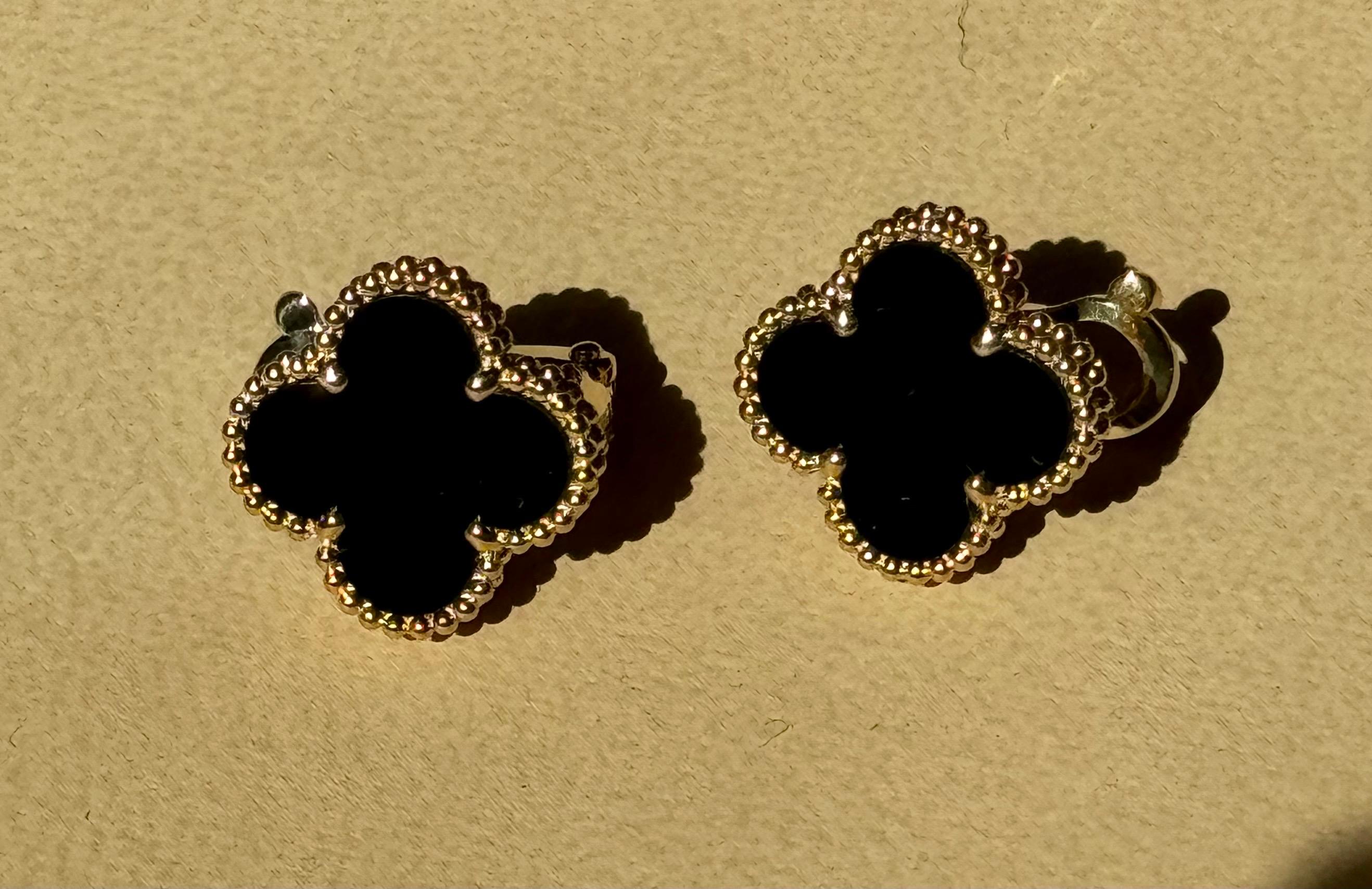 Women's VAN CLEEF & ARPELS 18k Yellow Gold Black Onyx Vintage Alhambra Earrings