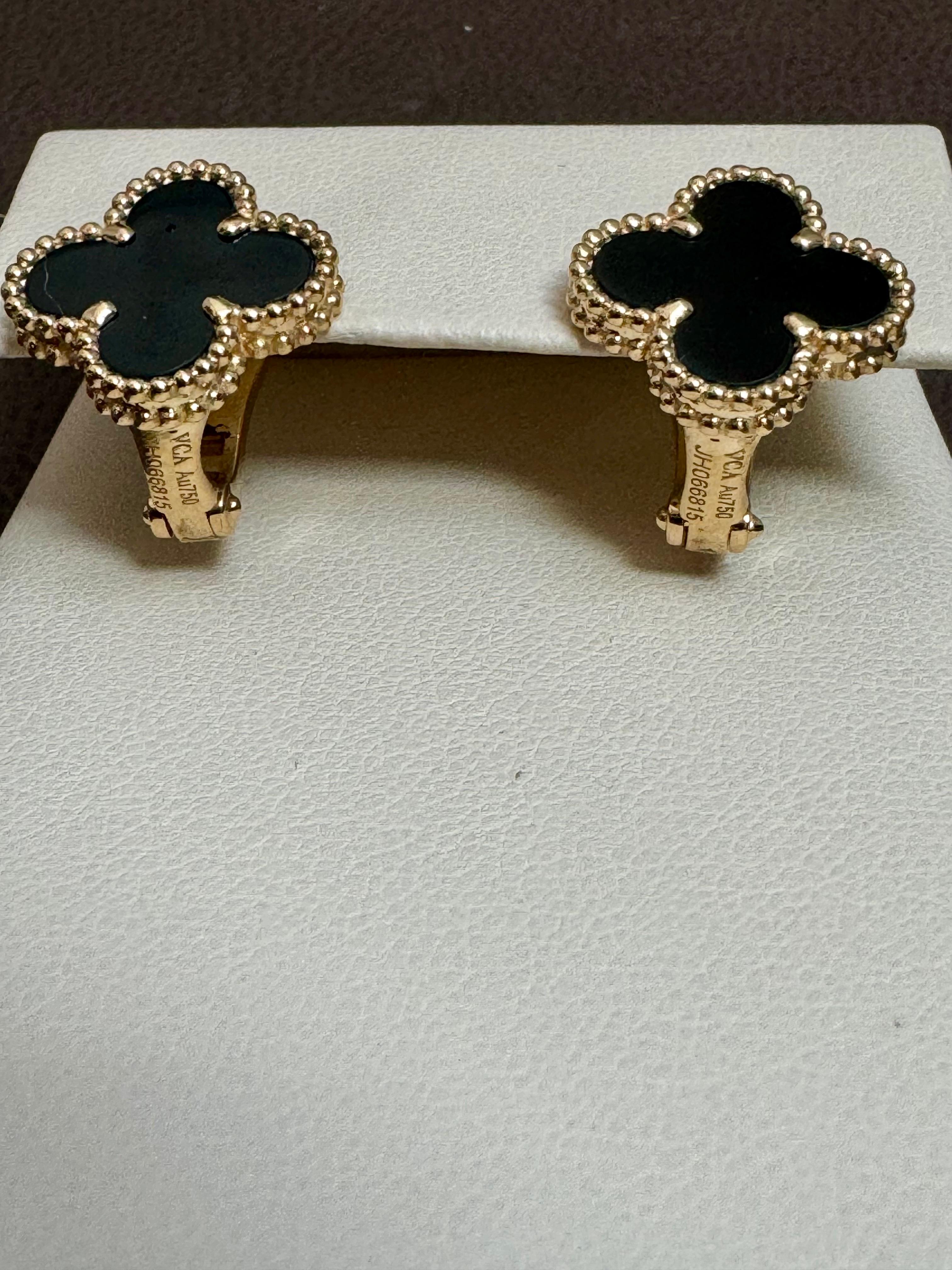 VAN CLEEF & ARPELS 18k Gelbgold Schwarzer Onyx Vintage Alhambra Ohrringe 3