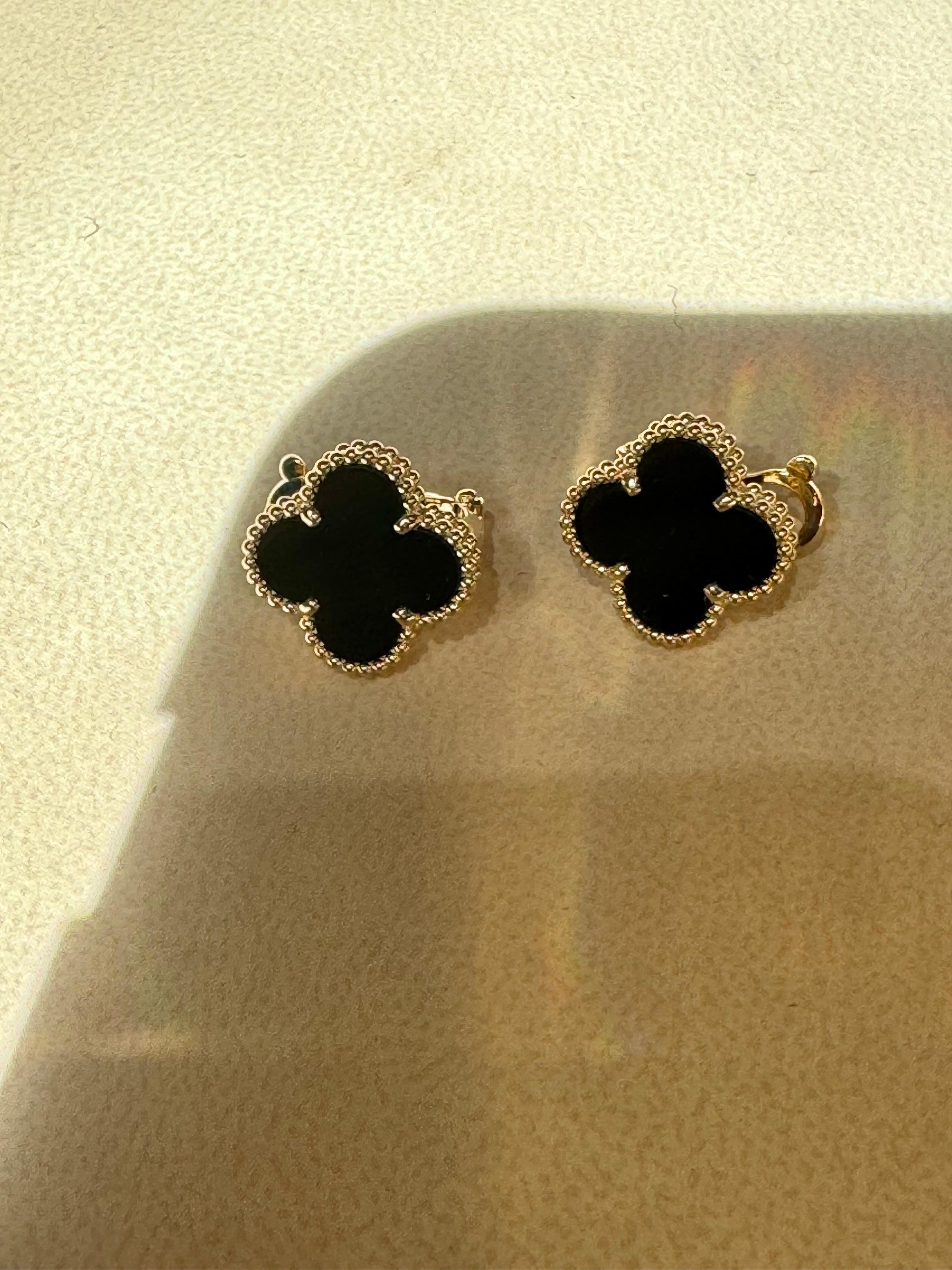 VAN CLEEF & ARPELS 18k Yellow Gold Black Onyx Vintage Alhambra Earrings 1