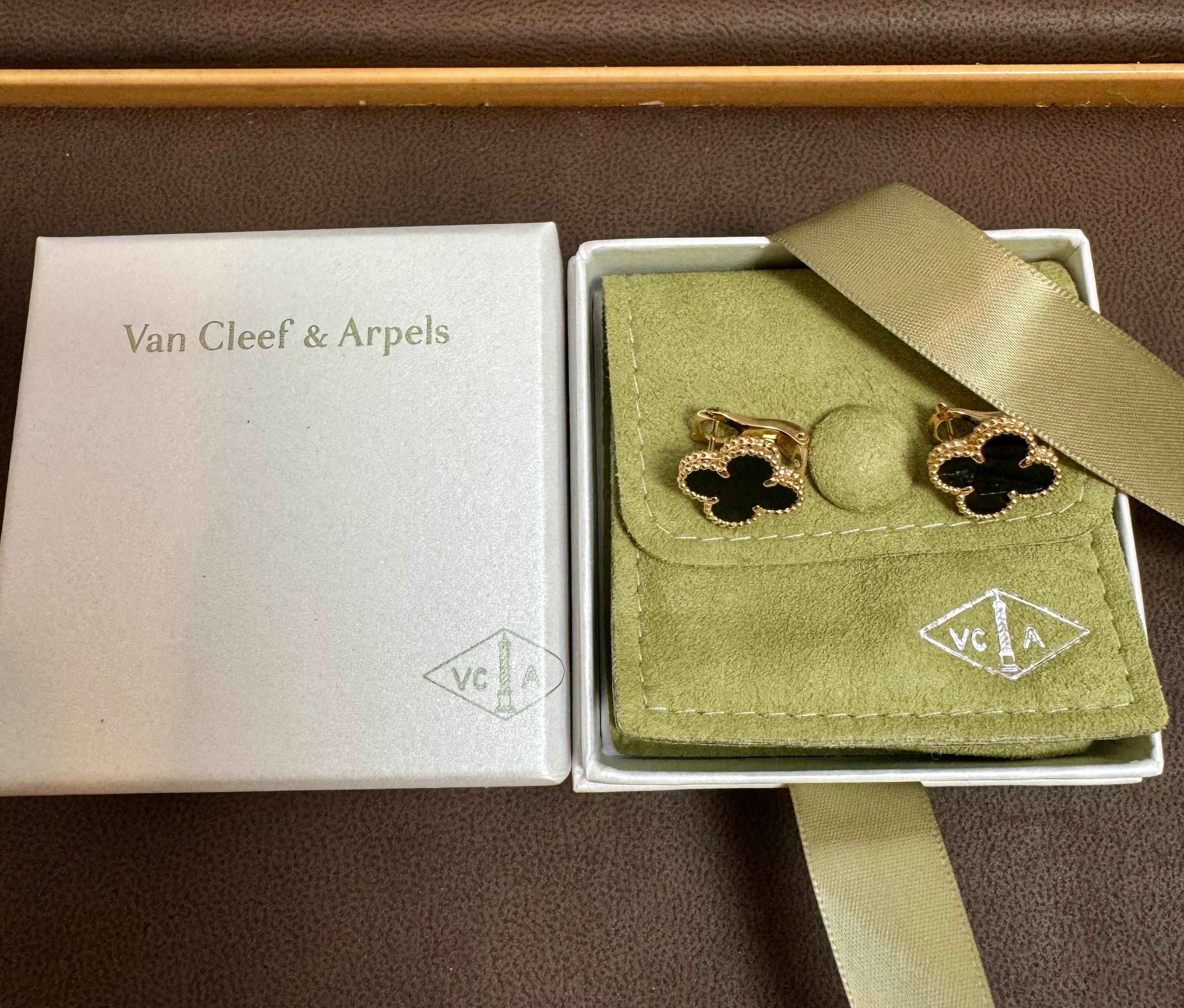 VAN CLEEF & ARPELS 18k Gelbgold Schwarzer Onyx Vintage Alhambra Ohrringe 4