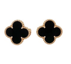  VAN CLEEF & ARPELS 18k Yellow Gold Black Onyx Vintage Alhambra Earrings
