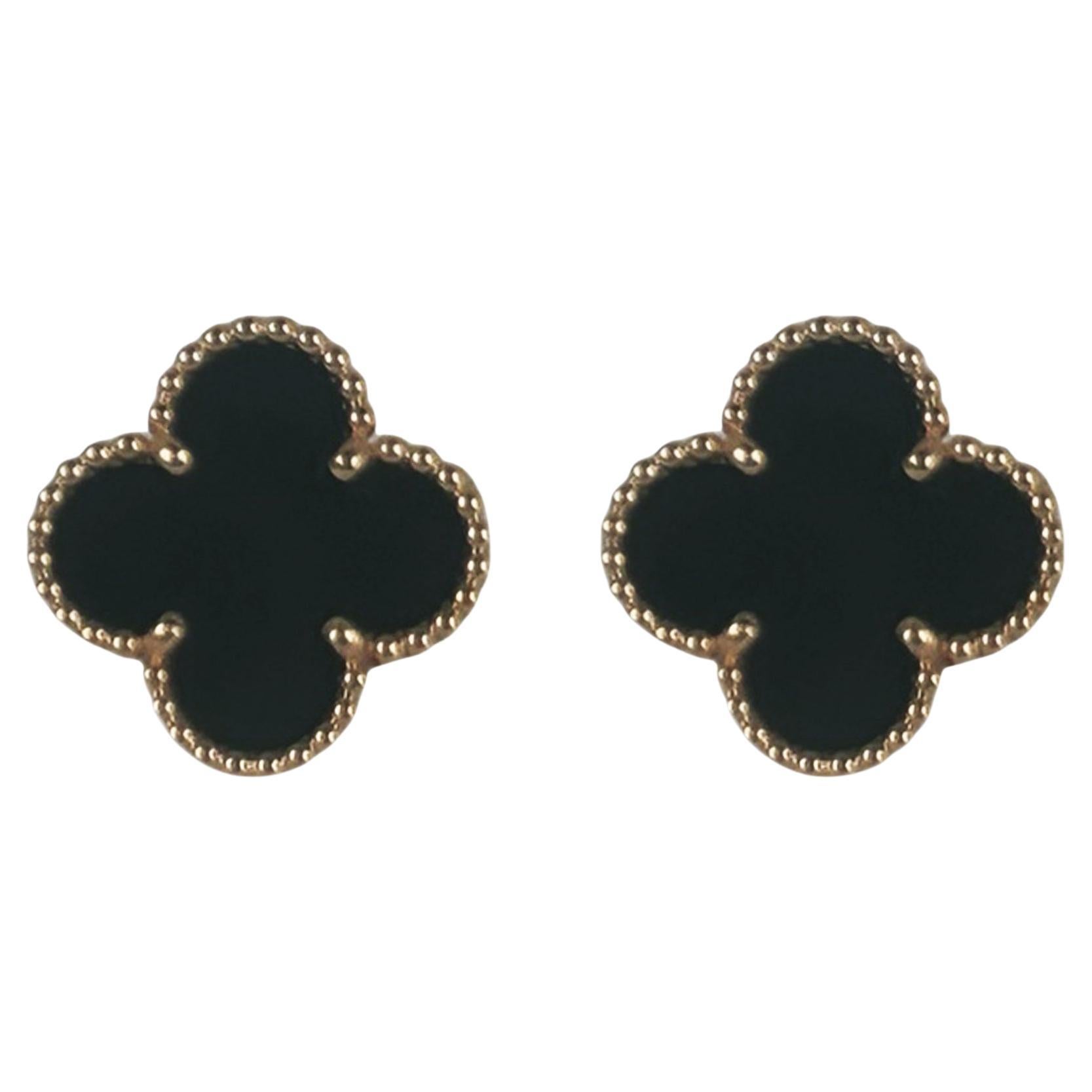 Van Cleef & Arpels Boucles d'oreilles Alhambra Vintage en or jaune 18K et onyx noir
