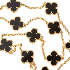 Van Cleef & Arpels 18k Yellow Gold Black Onyx Vintage Alhambra Necklace