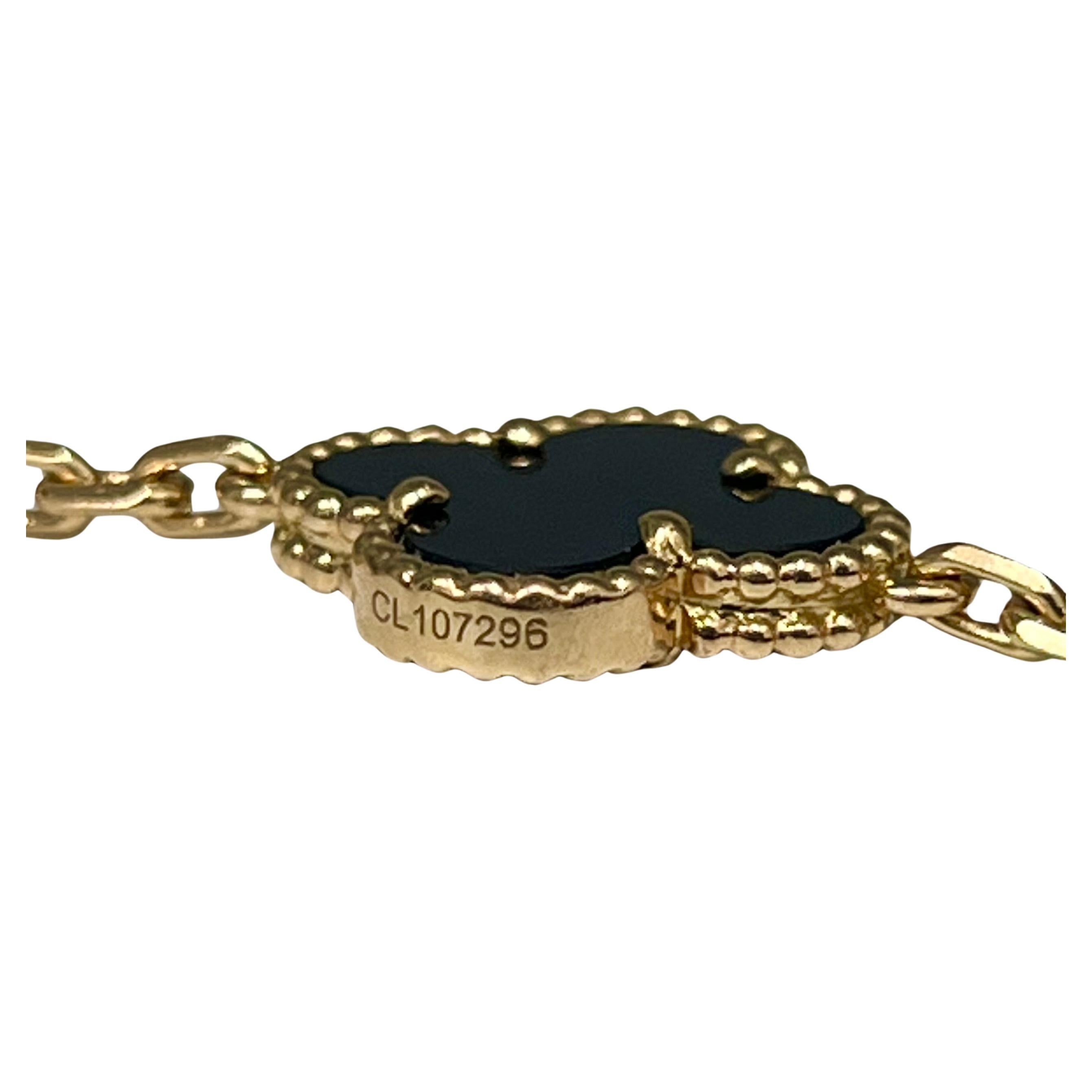 Tumbled Van Cleef & Arpels 18k Yellow Gold Black Onyx Vintage Alhambra Necklace