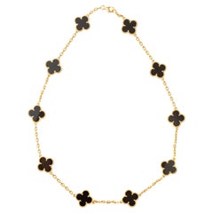 Van Cleef & Arpels 18k Yellow Gold Black Onyx Used Alhambra Necklace