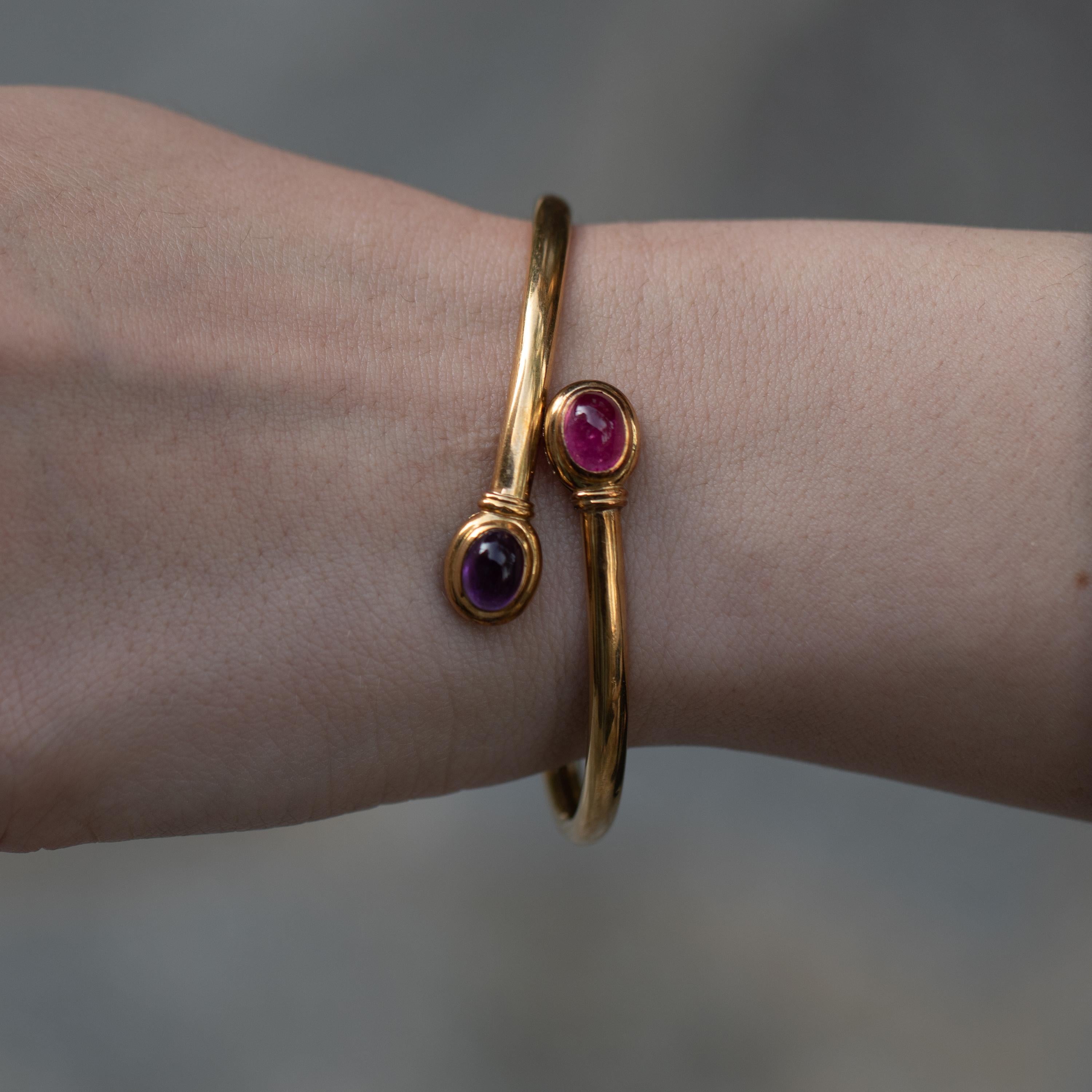 Women's or Men's Rare Antique Van Cleef & Arpels 18 Karat Gold Bracelet Tourmaline and Amethyst