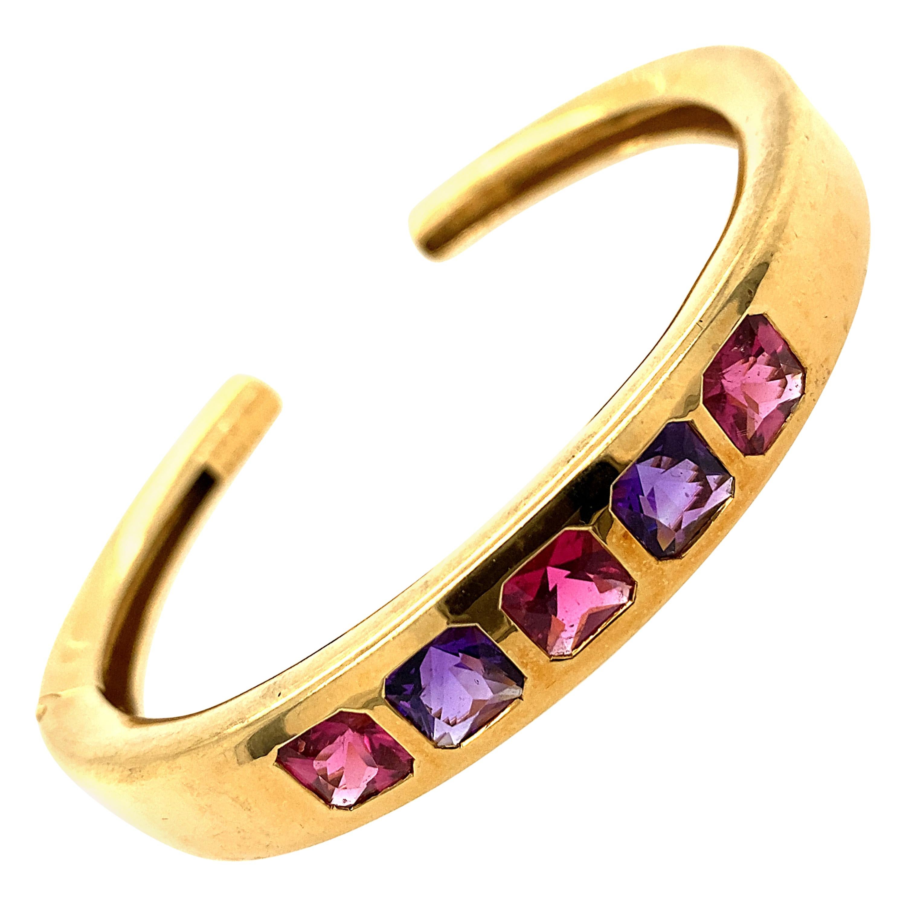 Van Cleef & Arpels 18k Yellow Gold Bracelet with Pink Tourmaline and Amethyst