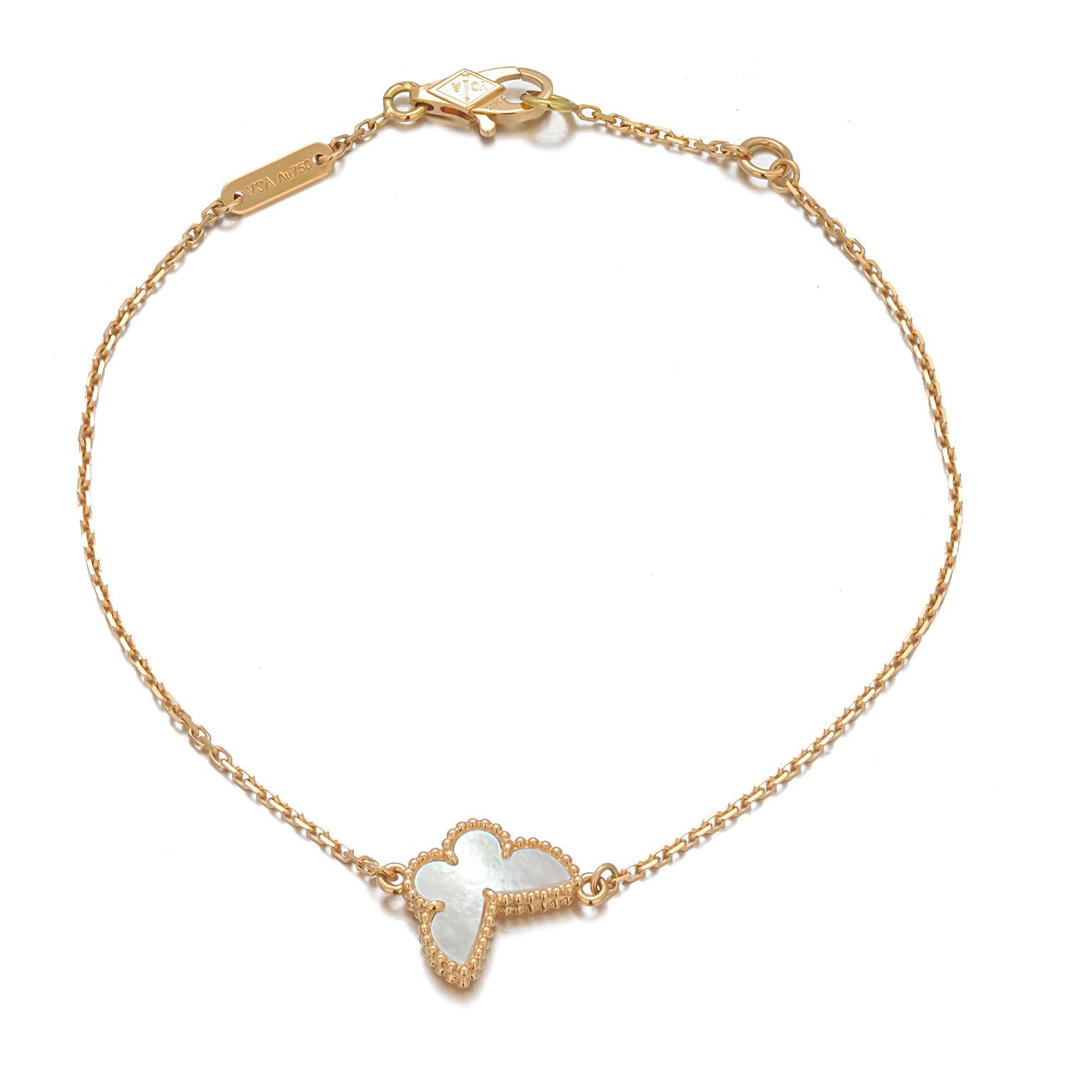 Women's Van Cleef & Arpels 18K Yellow Gold Butterflies Mother-of-Pearl Bracelet Preowned For Sale
