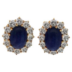 Van Cleef & Arpels 18K Yellow Gold Cabochon Blue Sapphire And Diamond Earrings