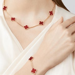 Van Cleef & Arpels 18K Yellow Gold Carnelian 5 Motifs Vintage Alhambra Bracelet