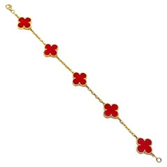 Van Cleef & Arpels 18k Yellow Gold Carnelian Vintage Alhambra Bracelet
