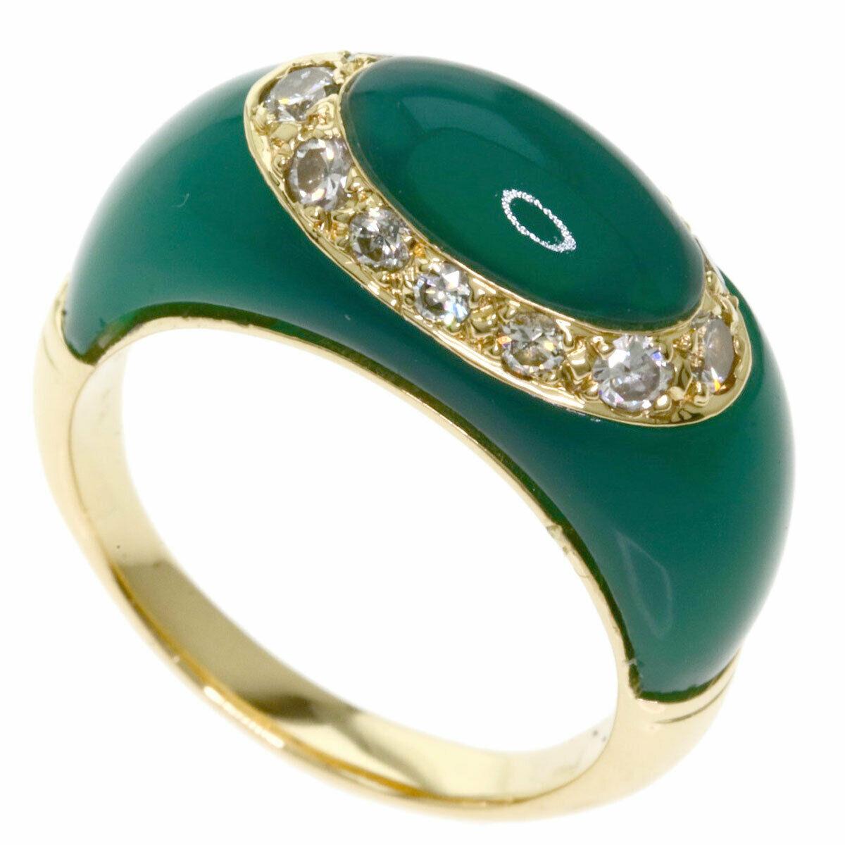 Van Cleef & Arpels 18 Karat Gold, Chrysoprase and Diamond Bombe Ring Vintage 1