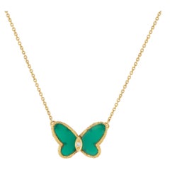 Van Cleef & Arpels 18K Yellow Gold Chrysoprase Butterfly Necklace VC09-031626