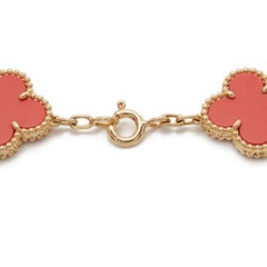 Van Cleef & Arpels 18 Karat Yellow Gold Coral 5 Motif Vintage Alhambra Bracelet