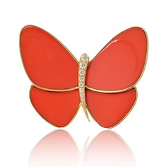 Van Cleef & Arpels 18K Yellow Gold Coral Butterfly Brooch