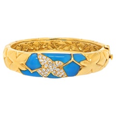 Van Cleef & Arpels 18K Yellow Gold Diamond and Blue Chrysoprase Bracelet