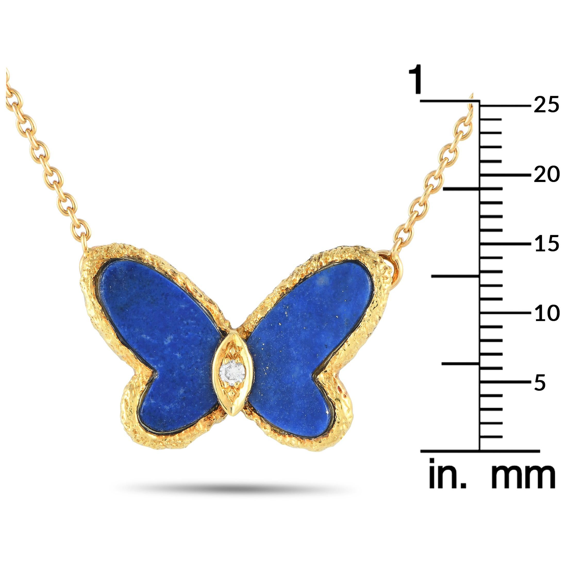 Van Cleef & Arpels 18K Gelbgold Diamant und Lapis Schmetterling Collier (Rundschliff)