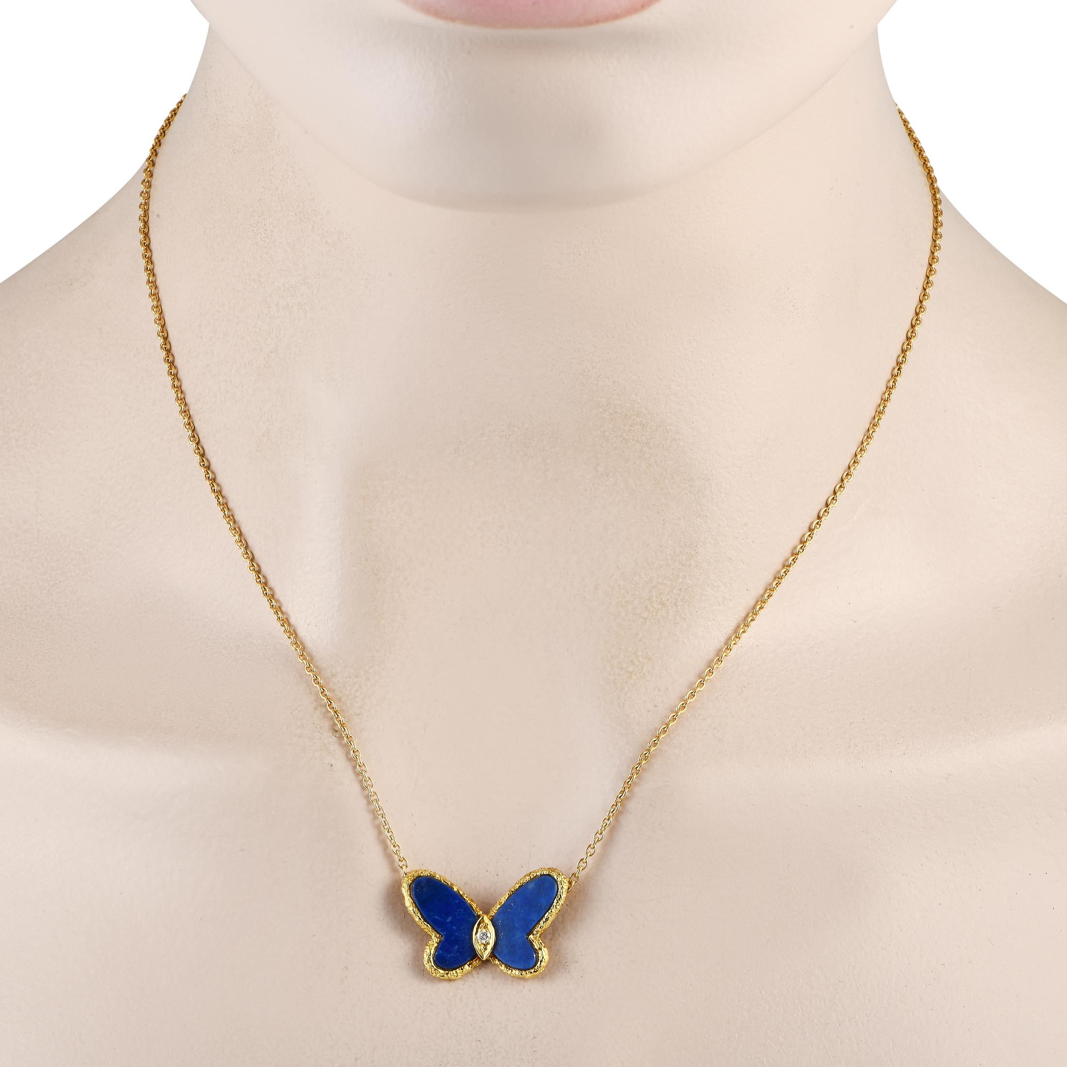 Van Cleef & Arpels 18K Gelbgold Diamant und Lapis Schmetterling Collier im Zustand „Neu“ in Southampton, PA