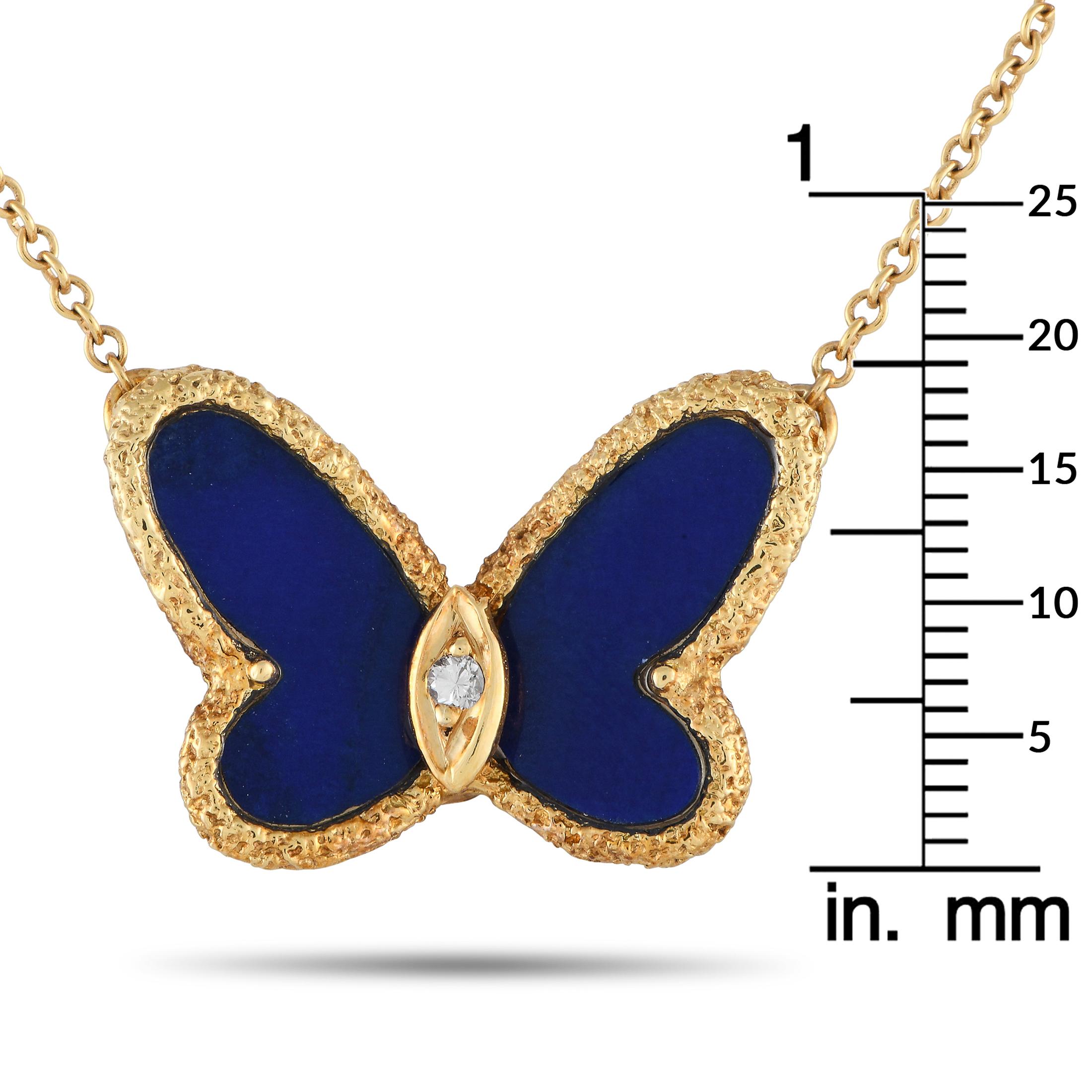 Van Cleef & Arpels 18K Gelbgold Diamant und Lapis Schmetterling Collier im Zustand „Hervorragend“ in Southampton, PA