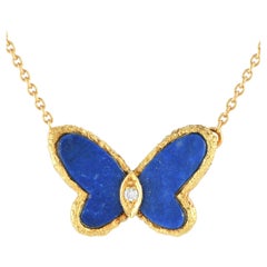 Van Cleef & Arpels 18K Gelbgold Diamant und Lapis Schmetterling Collier