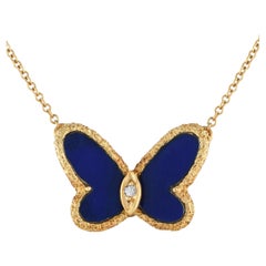 Van Cleef & Arpels 18K Yellow Gold Diamond and Lapis Butterfly Necklace