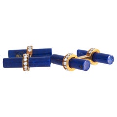 Van Cleef & Arpels 18K Yellow Gold Diamond and Lapis Cufflinks