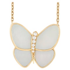 Van Cleef & Arpels 18K Yellow Gold Diamond and Mother of Pearl Butterfly Pendant