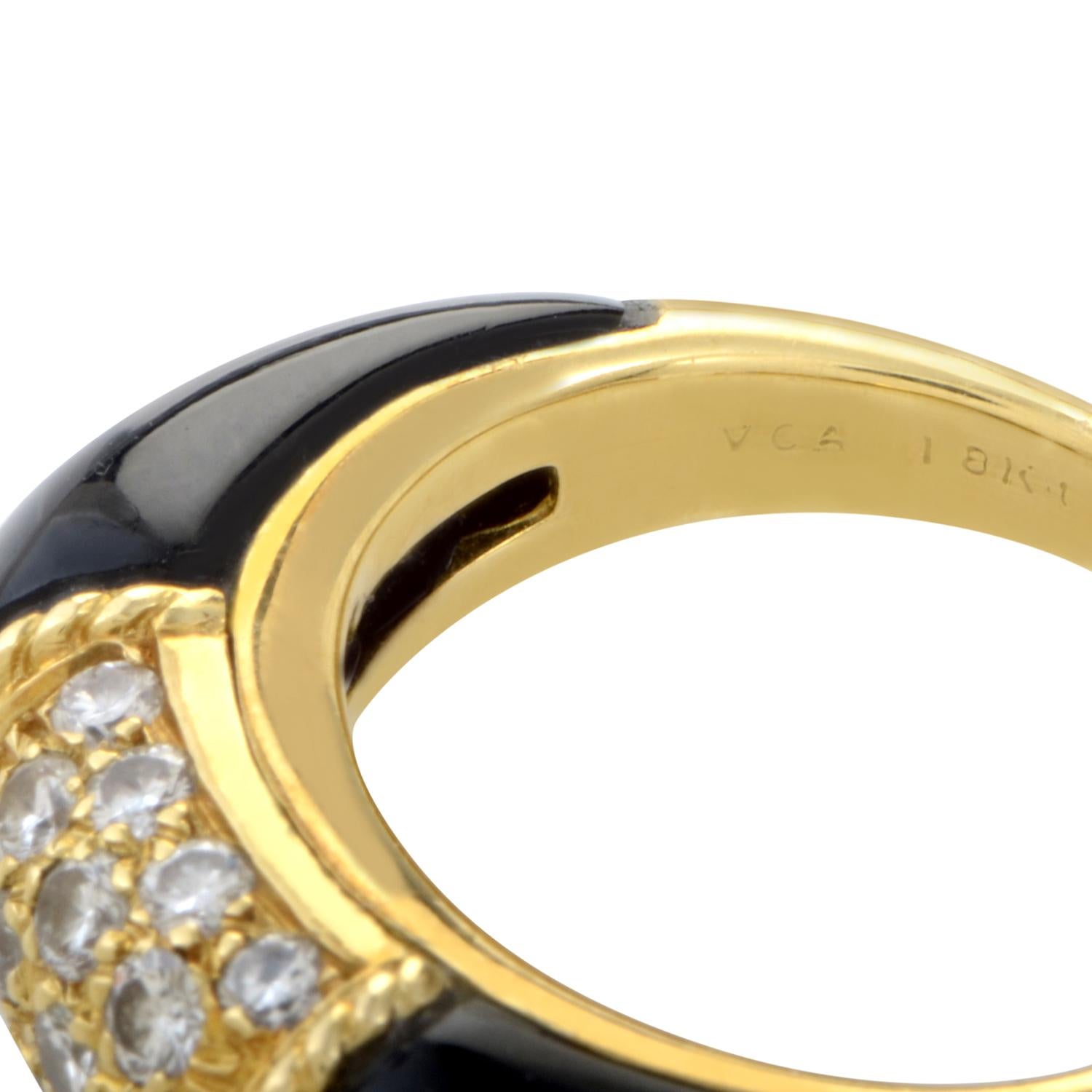 Women's Van Cleef & Arpels 18 Karat Yellow Gold Diamond and Onyx Band Ring