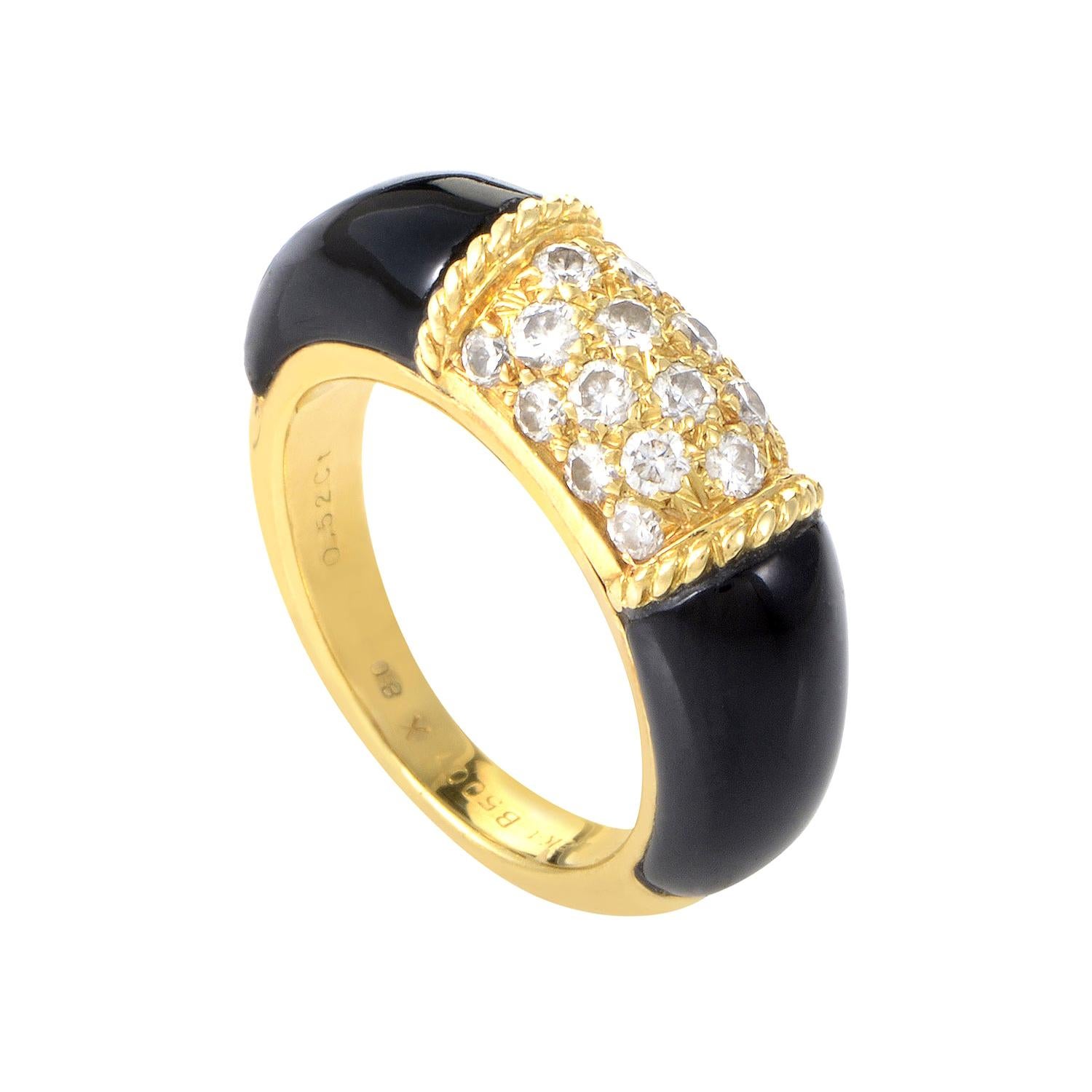 Van Cleef & Arpels 18 Karat Yellow Gold Diamond and Onyx Band Ring