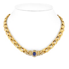 Van Cleef & Arpels 18k Yellow Gold Diamond and Sapphire Curb Link Chain Necklace