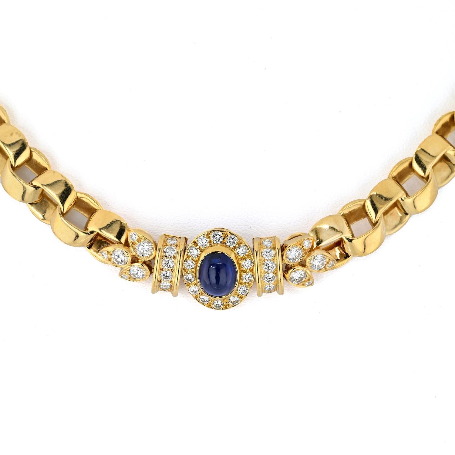 Cabochon Van Cleef & Arpels 18k Yellow Gold Diamond and Sapphire Curb Link Chain Necklace