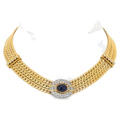 Van Cleef & Arpels 18k Yellow Gold Diamond and Sapphire Three Strand Necklace