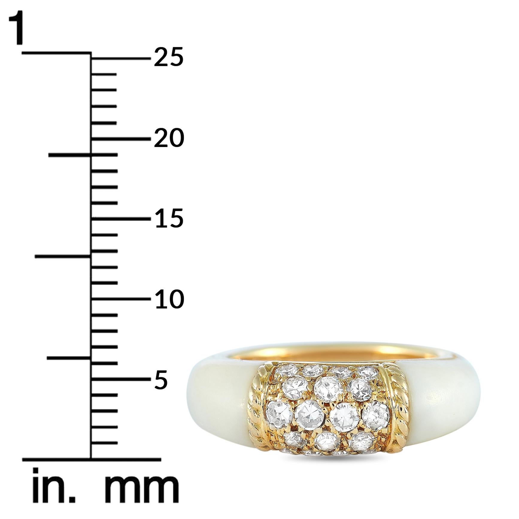 Women's Van Cleef & Arpels 18 Karat Yellow Gold Diamond and White Coral Philippine Ring