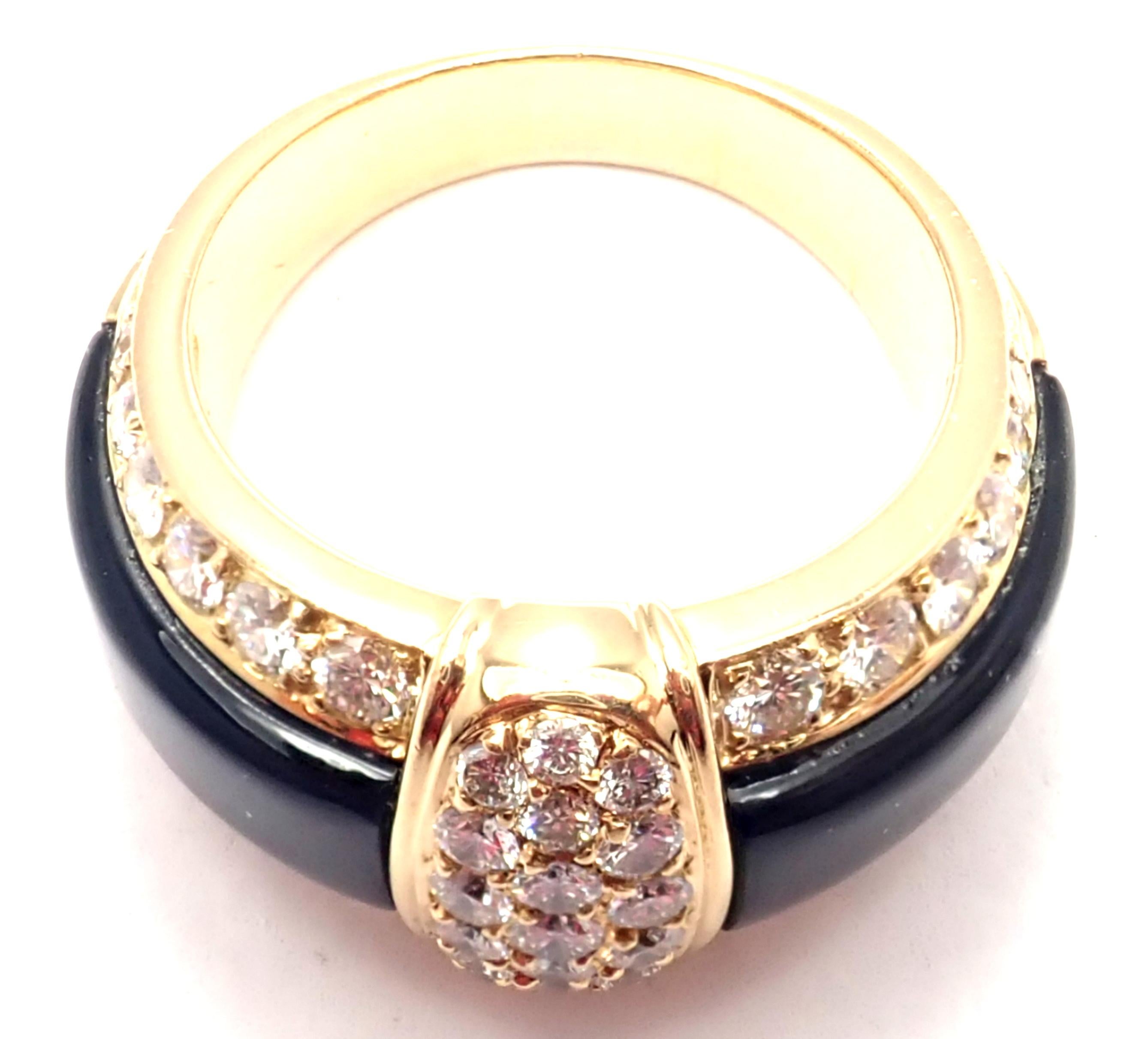 Women's or Men's Van Cleef & Arpels 18 Karat Yellow Gold Diamond Black Onyx Band Ring