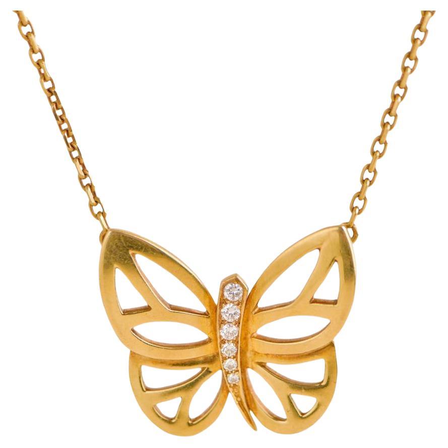 Van Cleef & Arpels 18K Yellow Gold Diamond Butterfly Pendant Necklace For Sale