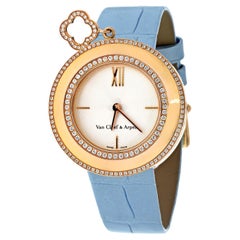 Orologio Van Cleef & Arpels in oro giallo 18 carati con diamanti e alligatore blu