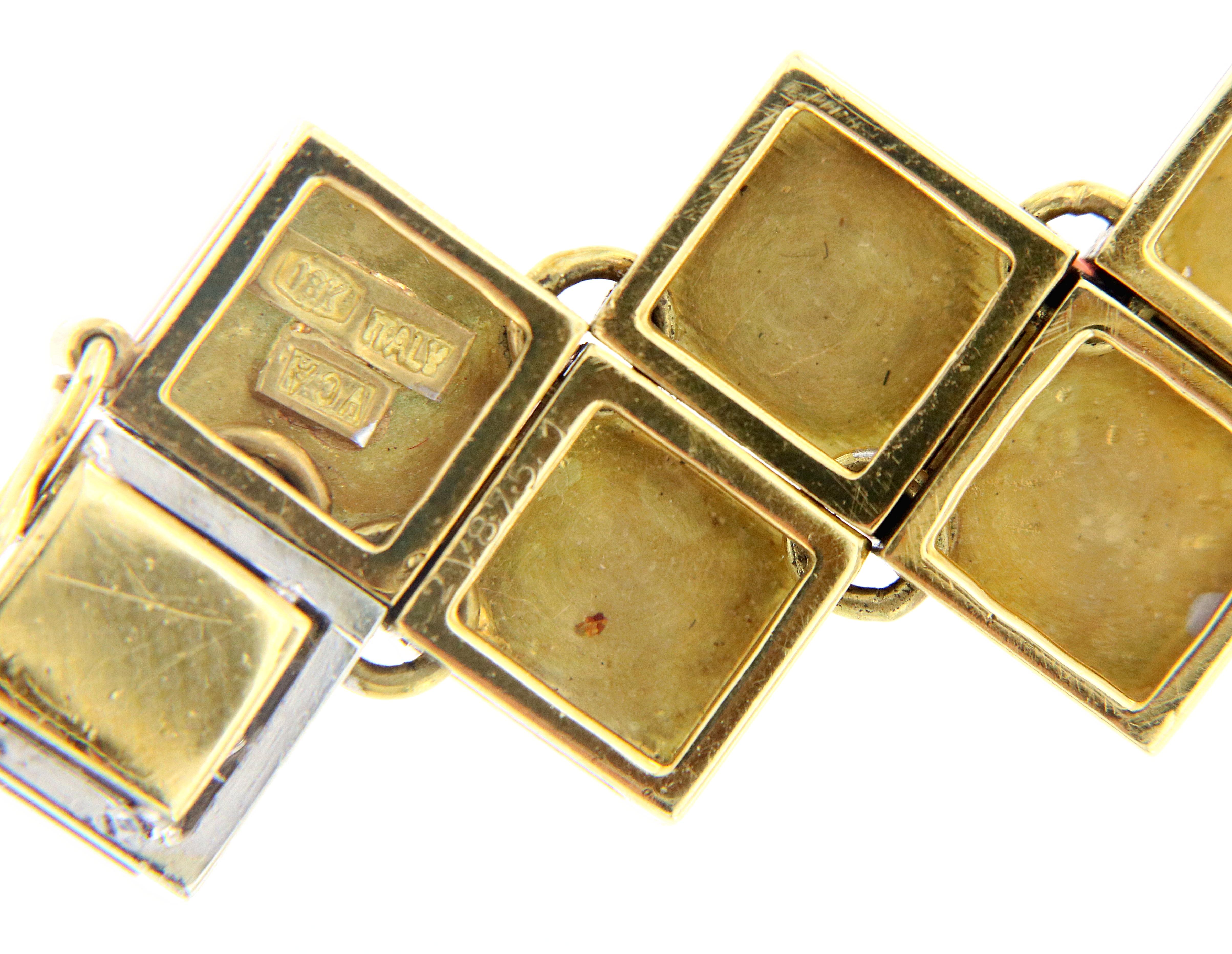 Women's Van Cleef & Arpels 18k Yellow Gold Diamond Coral Square Links Bracelet