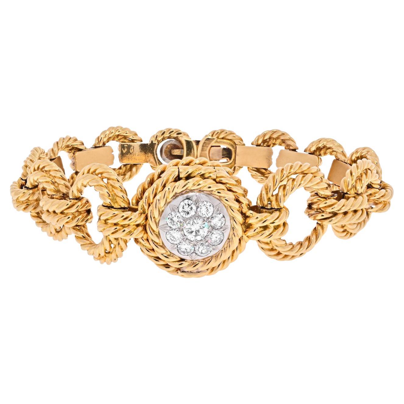 Van Cleef & Arpels Montre à maillons ouverts en or jaune 18 carats avec couvercle en diamants en vente