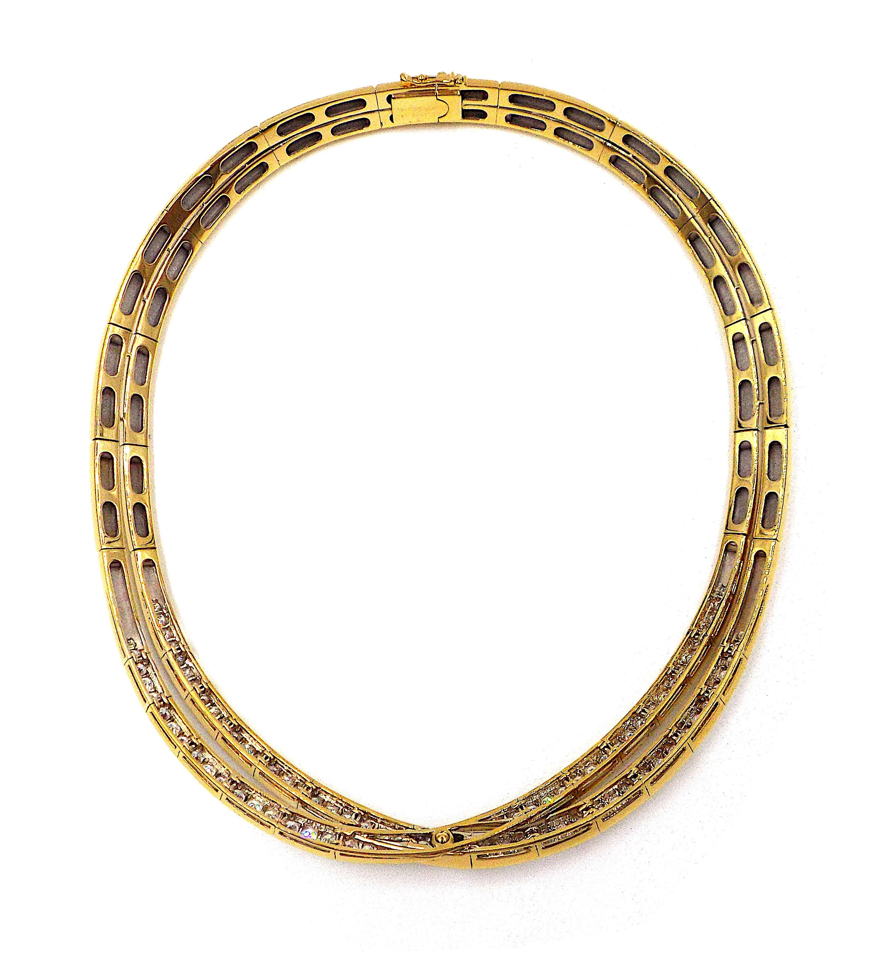 Van Cleef & Arpels 18K Yellow Gold Diamond Crossover Necklace In Good Condition For Sale In New York, NY